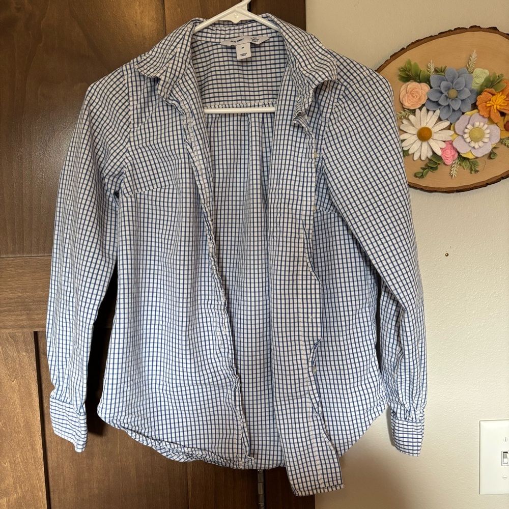 Old Navy Relaxed Printed Classic Shirt for Women Size XS Blue White Plaid - Picture 2 of 5